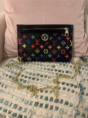 INSPIRED Black Multicolor Monogram Crossbody Clutch